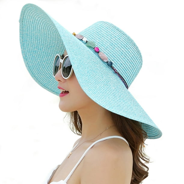 Parent-Child Sun Hat Flower Hand Made Women Straw Cap Beach Big Brim Hat,Navy,Adult 55-58Cm 